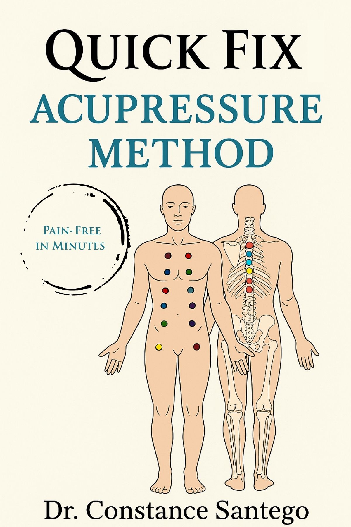 Cover of The Quick Fix Acupressure Method by Dr. Constance Santego, showing illustrated front and back body diagrams with acupressure points.